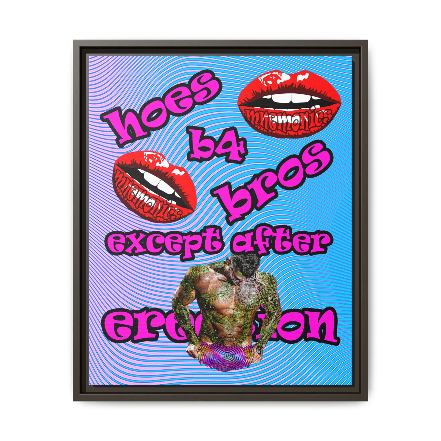hoes b4 bros - framed canvas art (light blue-purple wave)