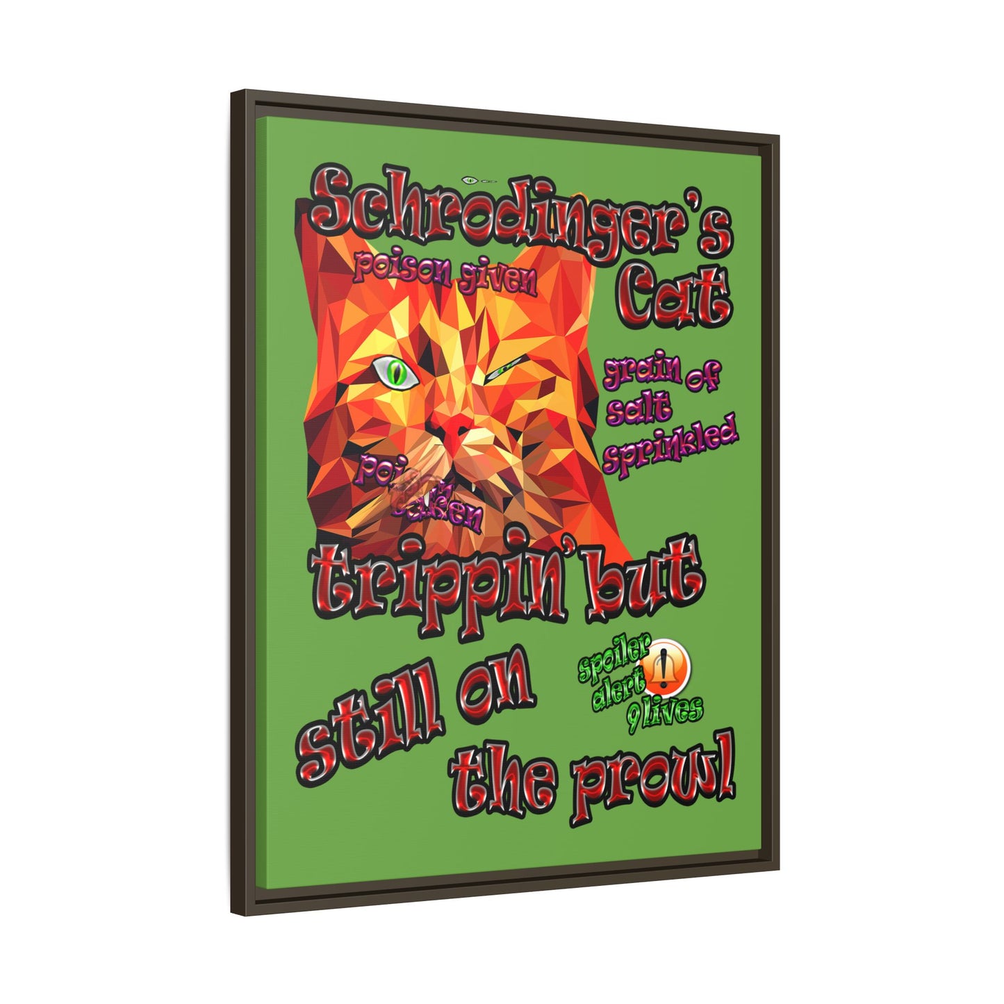 schrodinger's cat - framed canvas art (green)