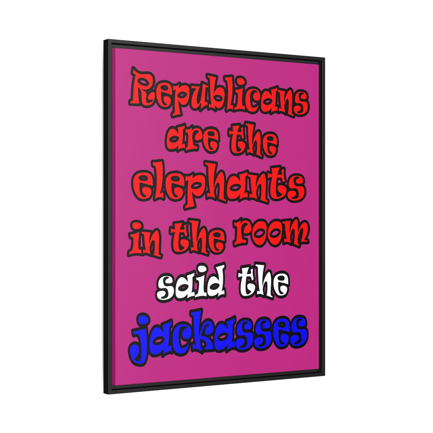 donkeys and elephants - framed canvas art (pink)