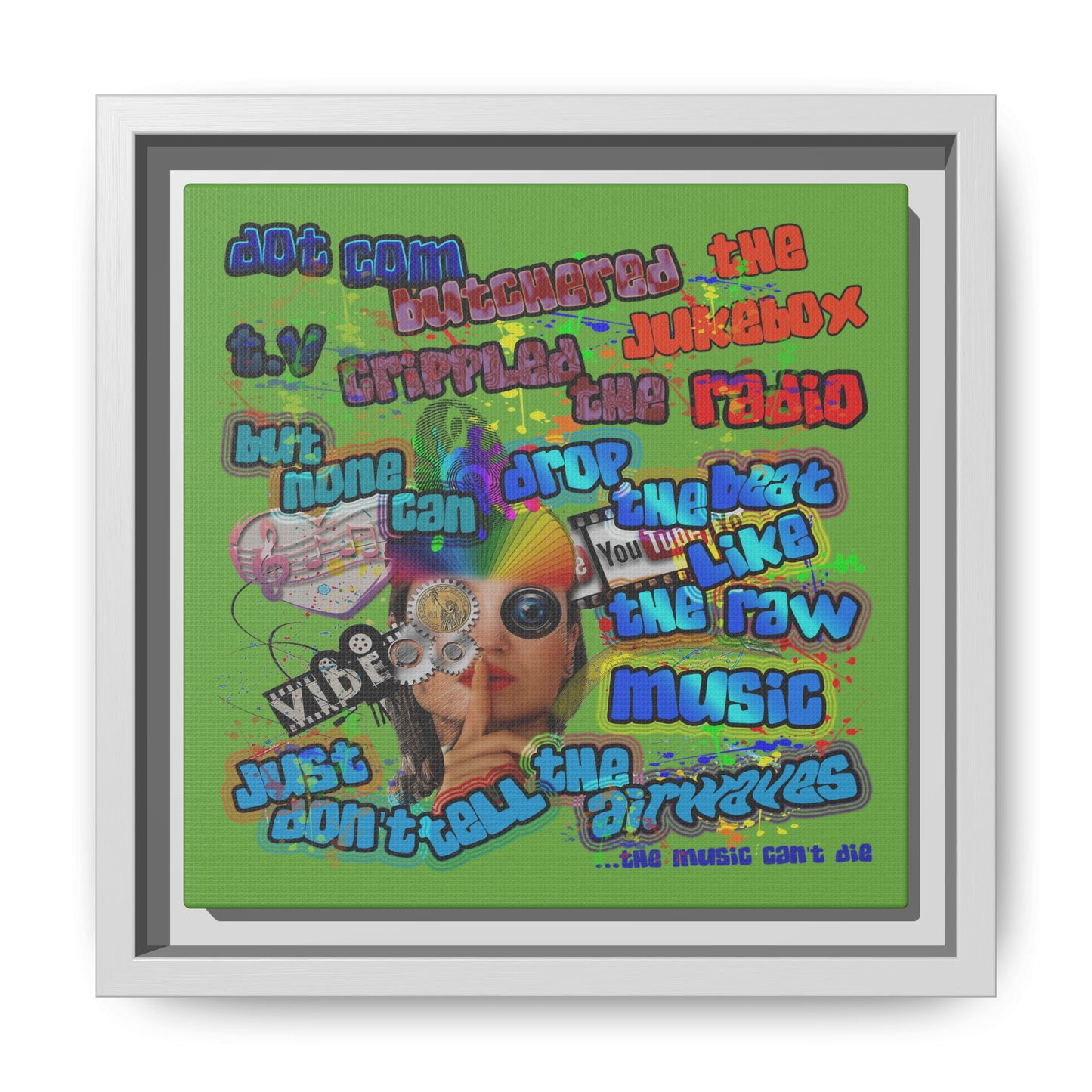 drop the beat - framed canvas art (green)