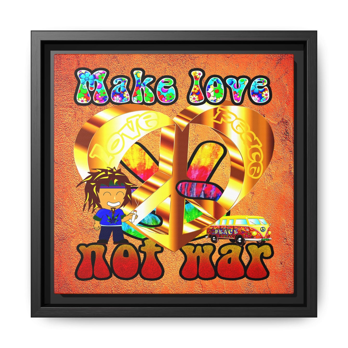love peace - framed canvas art (burnt orange)