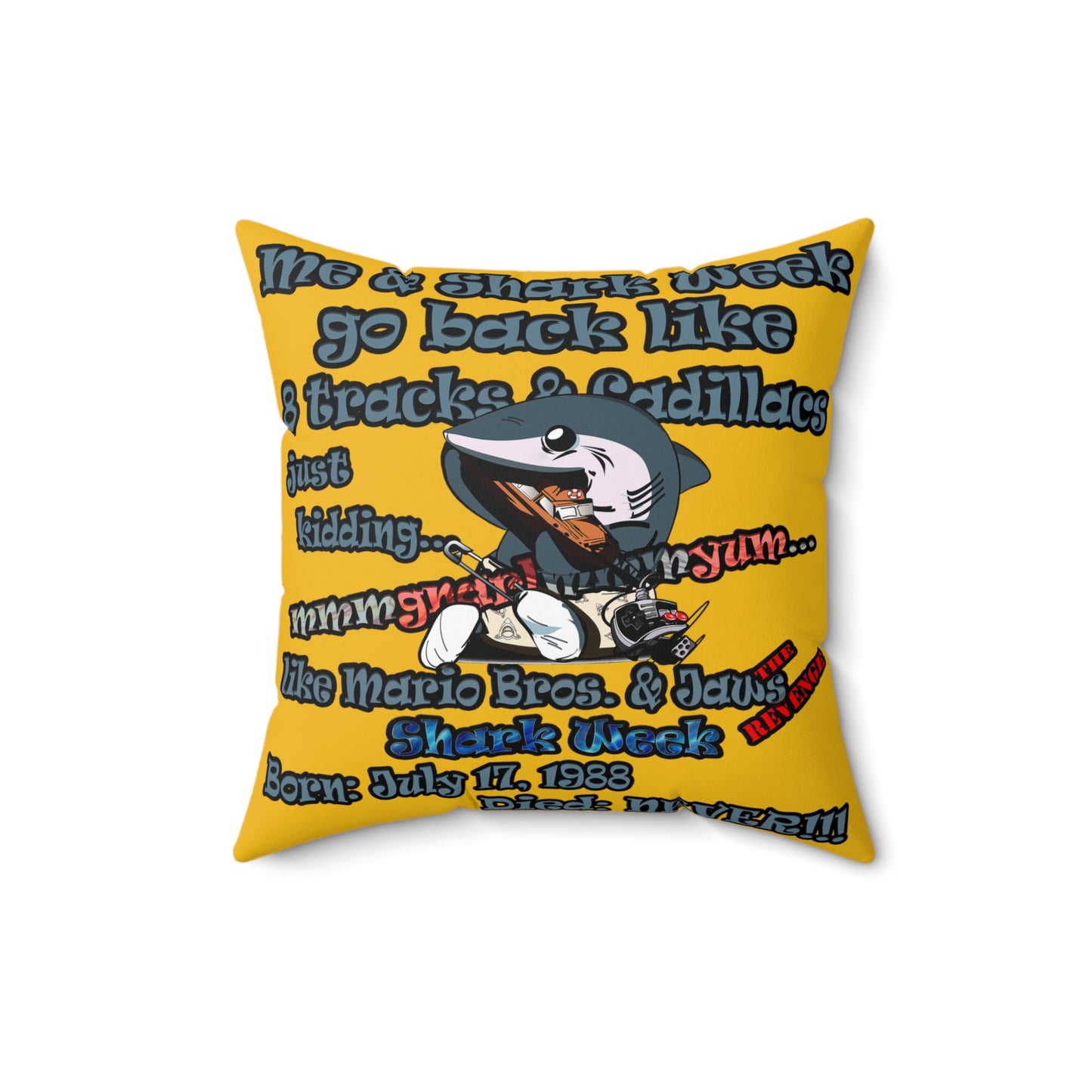 shark week - Faux Suede Square Pillow - (yellow)