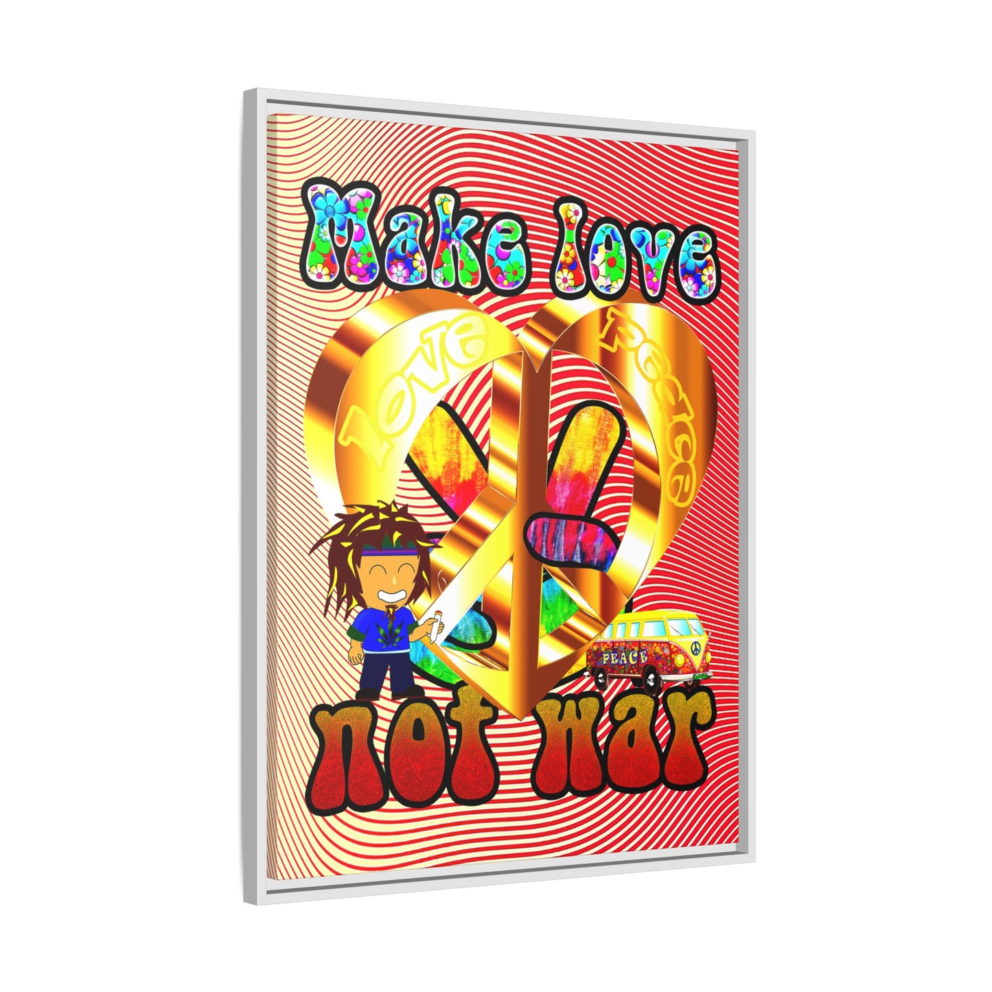 love peace - framed canvas art (yellow-orange wave)