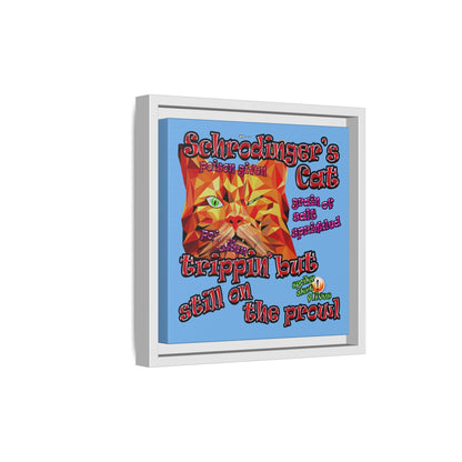 schrodinger's cat - framed canvas art (light blue)