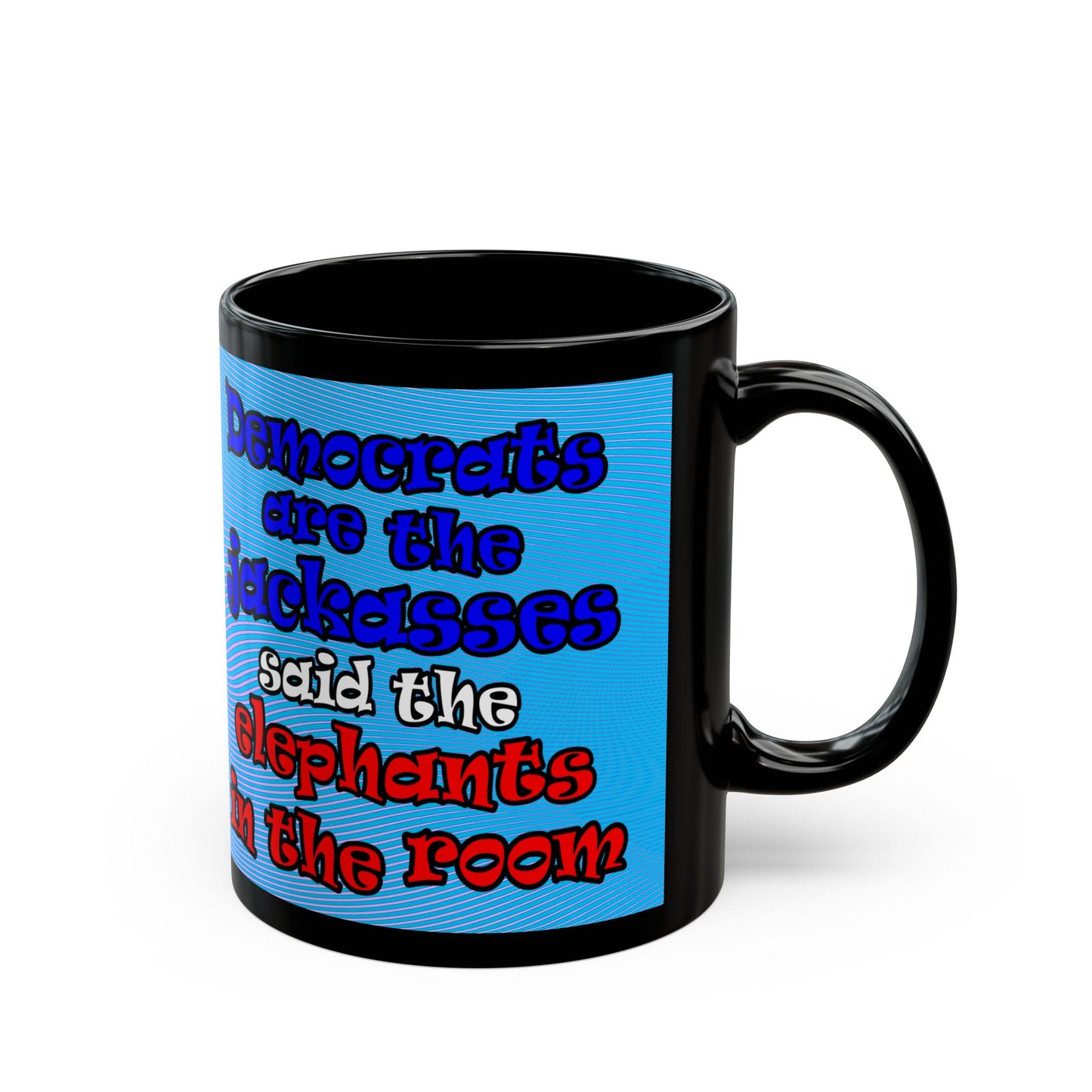 donkeys and elephants - Black Mug (light blue-purple wave)