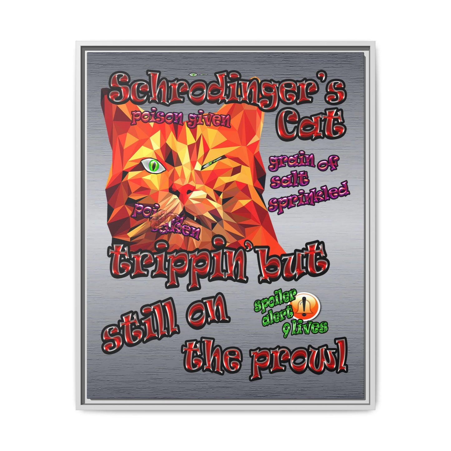 schrodinger's cat - framed canvas art (brushed nickel)