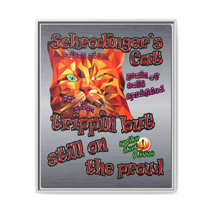 schrodinger's cat - framed canvas art (brushed nickel)