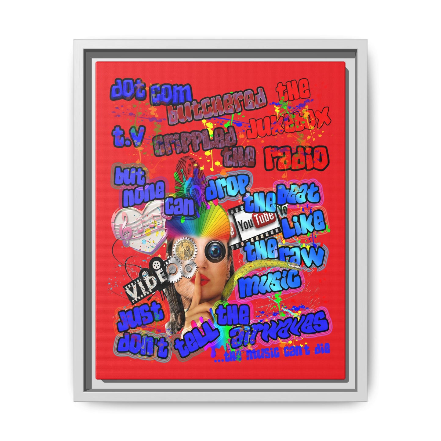 drop the beat - framed canvas art (red)
