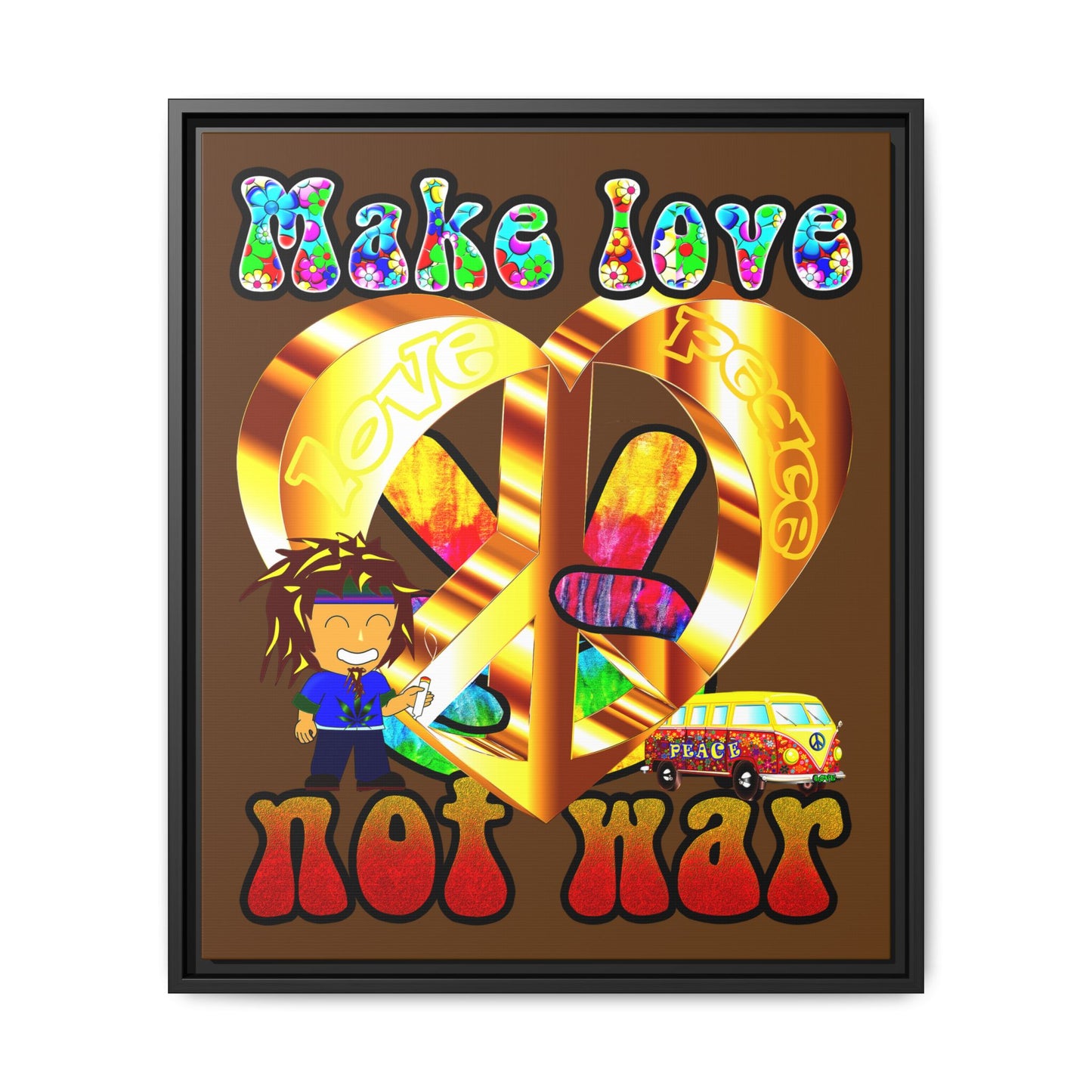 love peace - framed canvas art (brown)