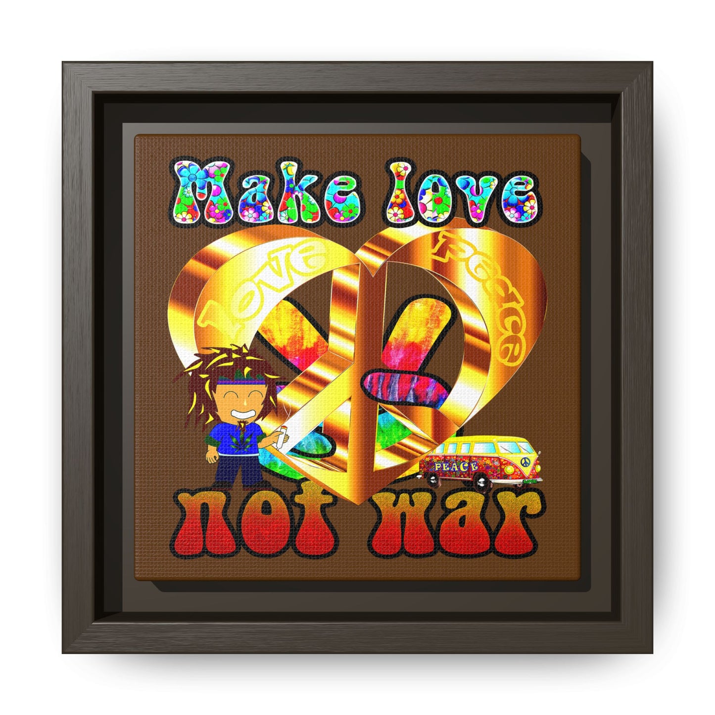 love peace - framed canvas art (brown)