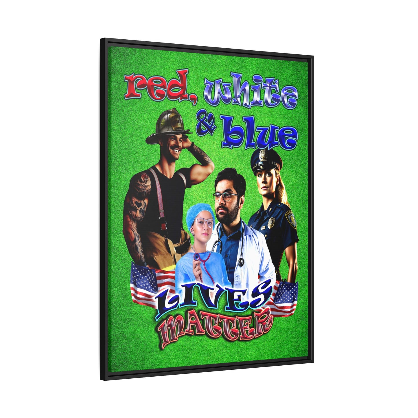 rw&b lives matter - framed canvas art (green turf)