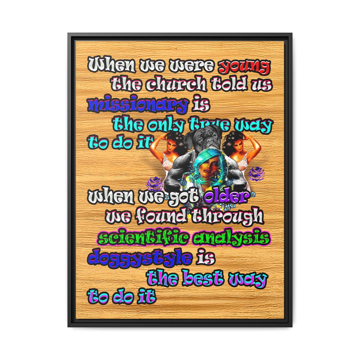 doggystyle - framed canvas art (butterscotch wood finish)