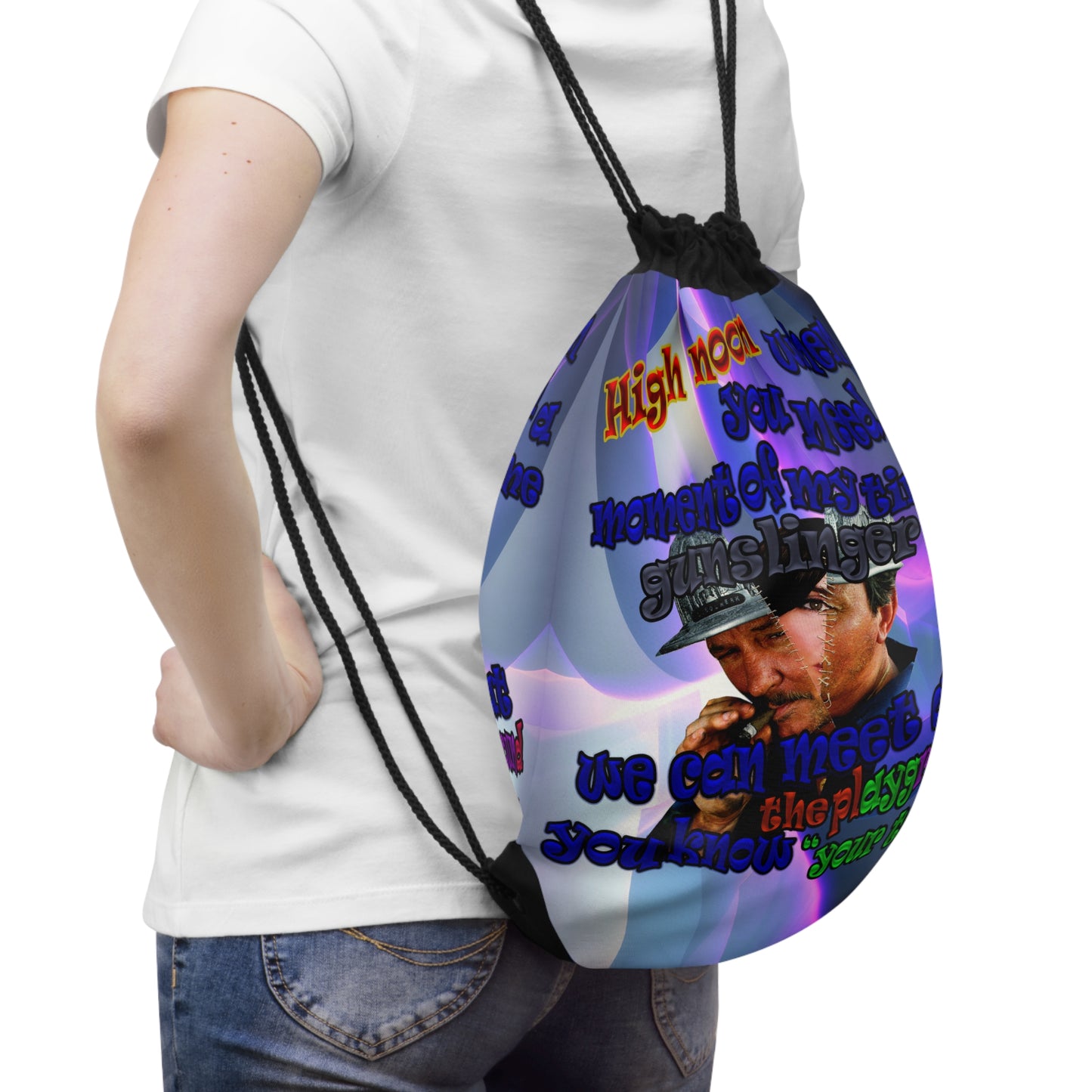 high noon - Drawstring Bag (grey-pink wave)