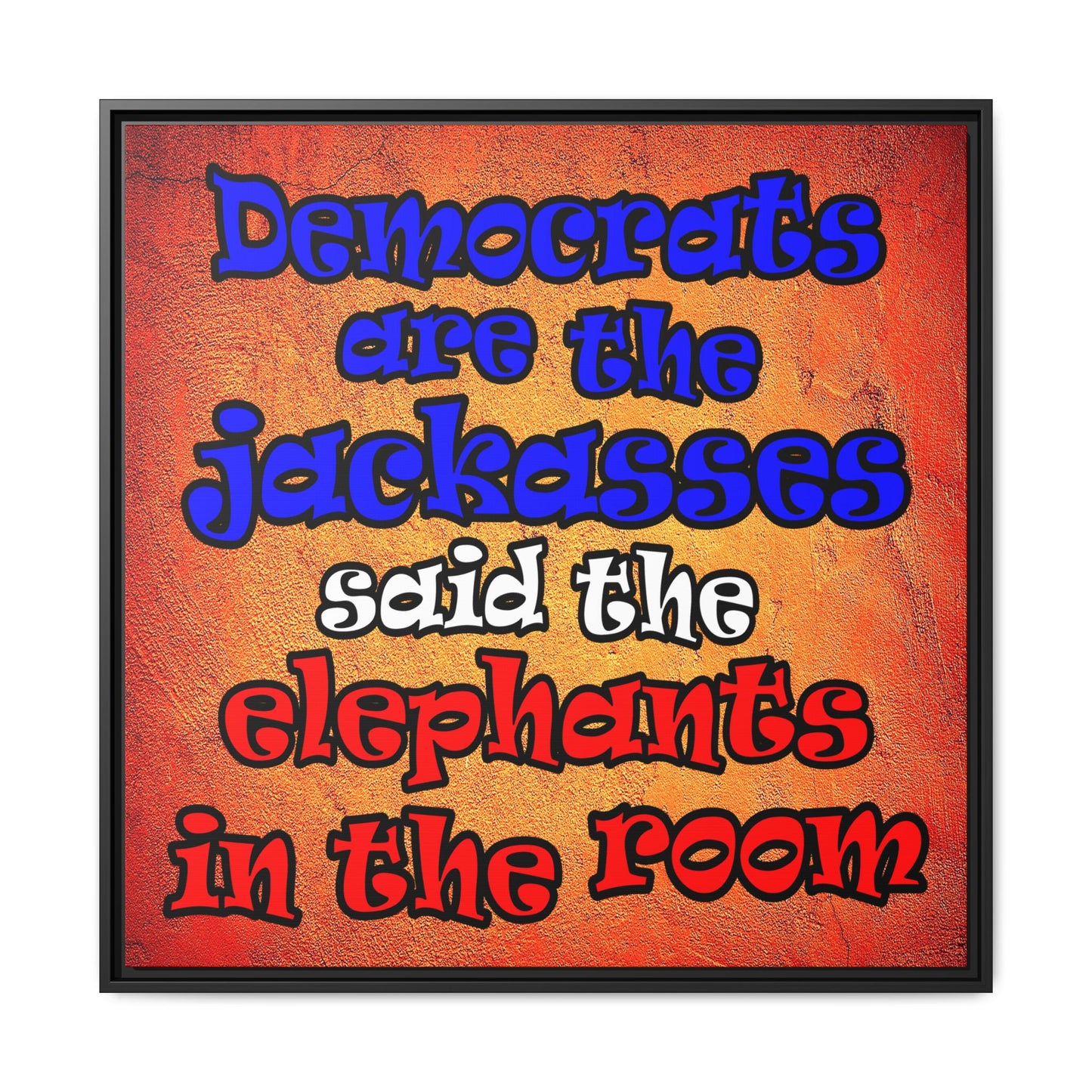 donkeys and elephants - framed canvas art (burnt orange)