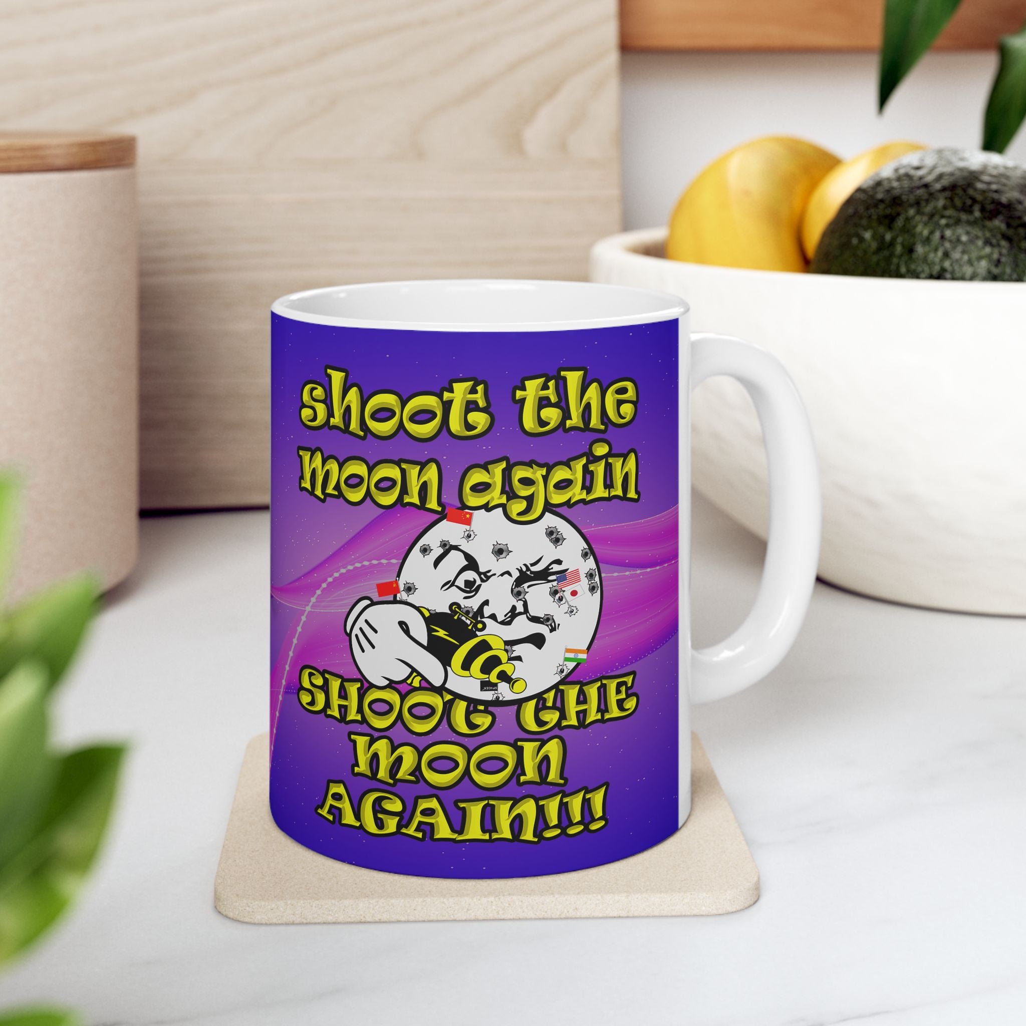shoot the moon again - White Mug (purple-pink wave)