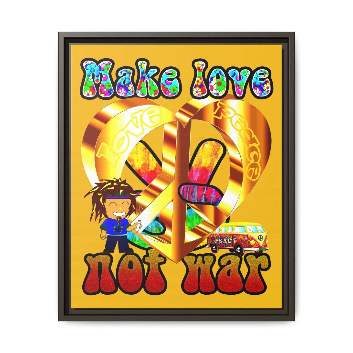 love peace - framed canvas art (yellow)