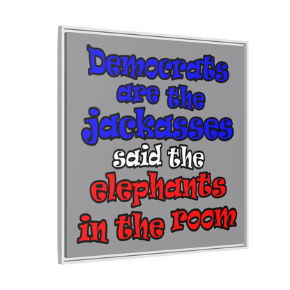 donkeys and elephants - framed canvas art (grey)