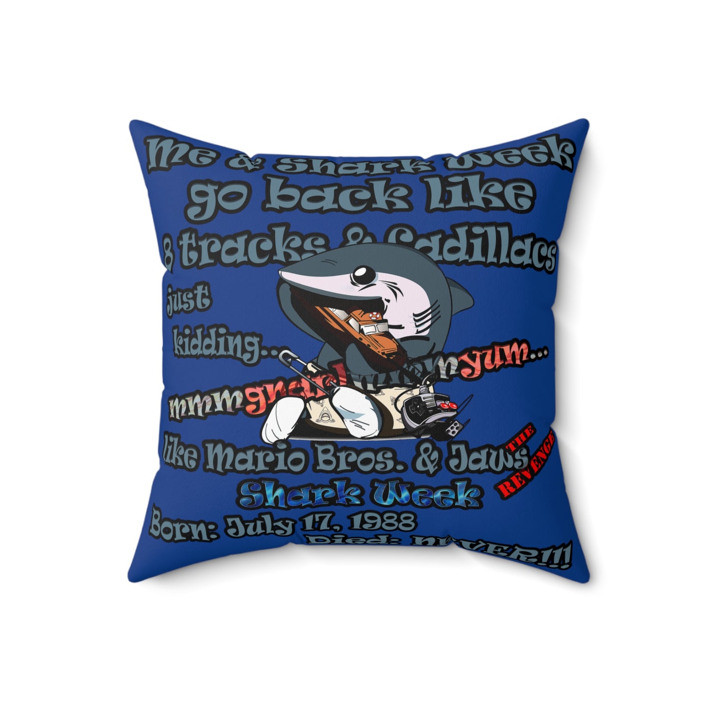 shark week - Spun Polyester Square Pillow - (dark blue)
