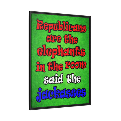donkeys and elephants - framed canvas art (green turf)