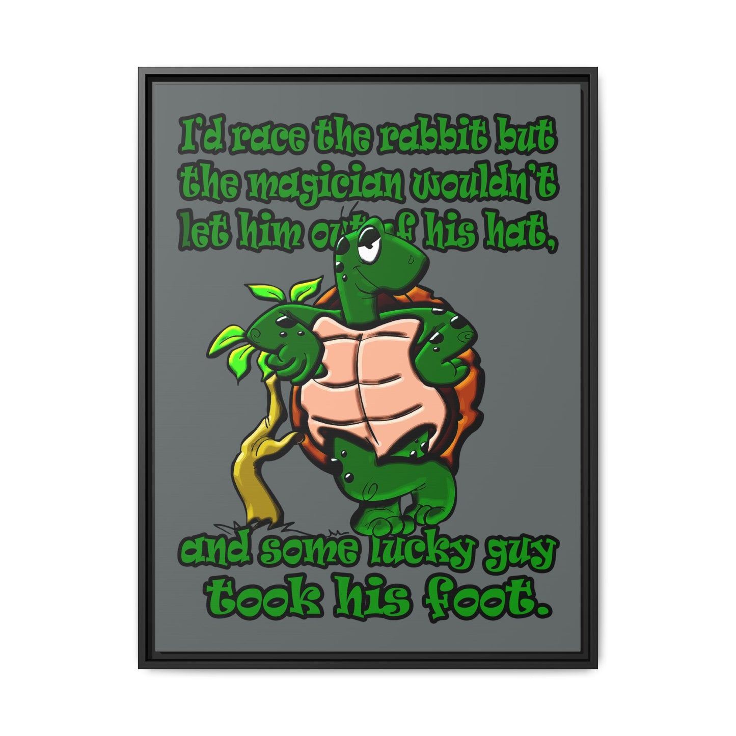 turtle race - framed canvas art (dark grey)