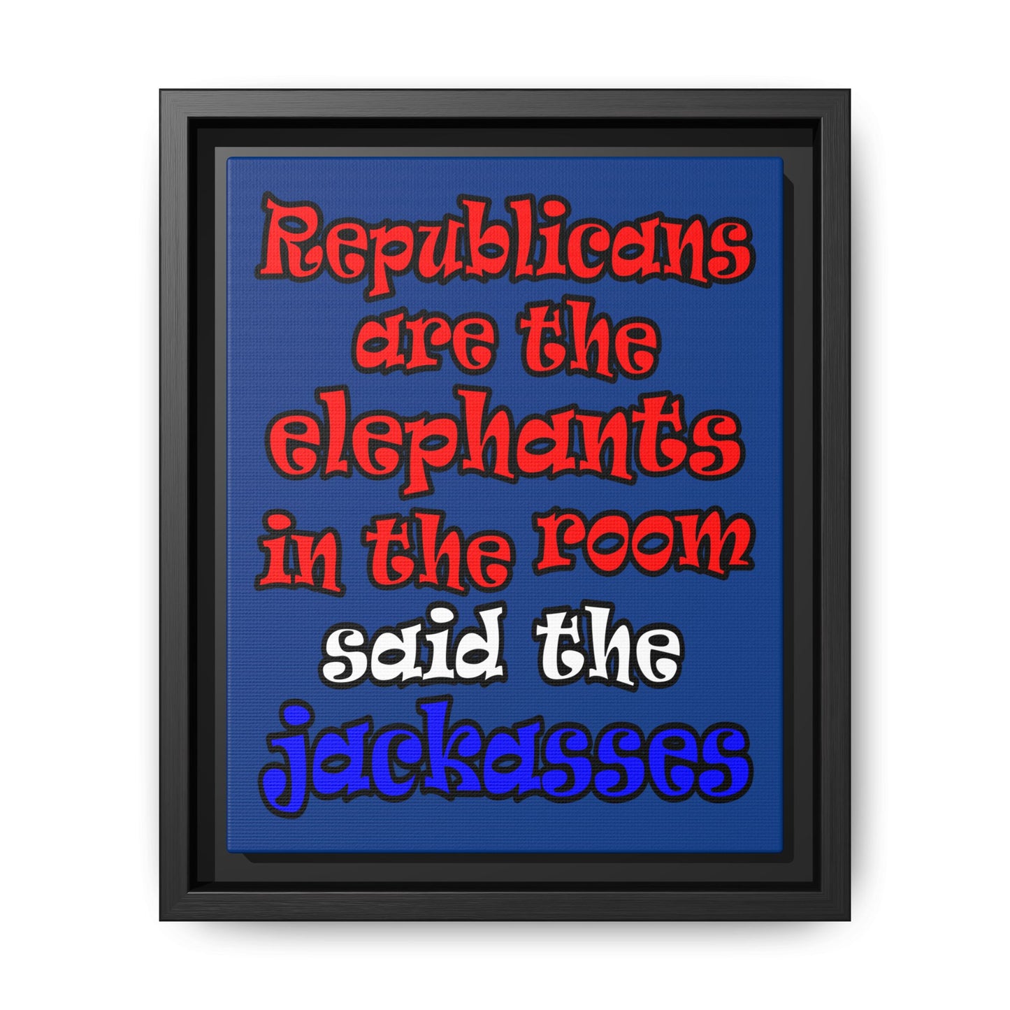 donkeys and elephants - framed canvas art (dark blue)
