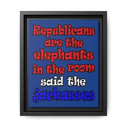 donkeys and elephants - framed canvas art (dark blue)