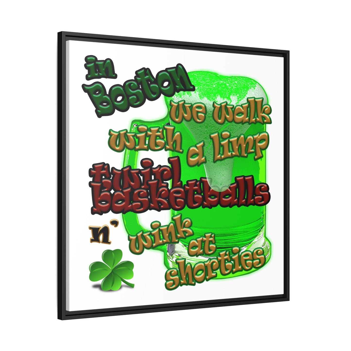 celtics logo - framed canvas art (white)