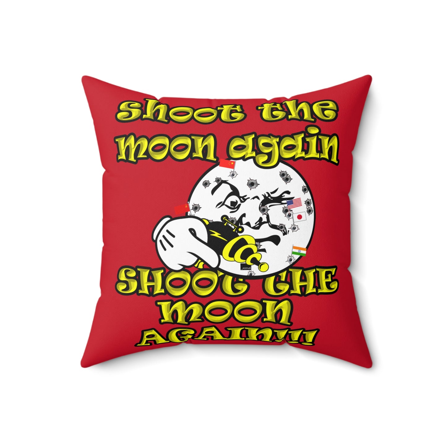 shoot the moon again - Spun Polyester Square Pillow - (dark red)