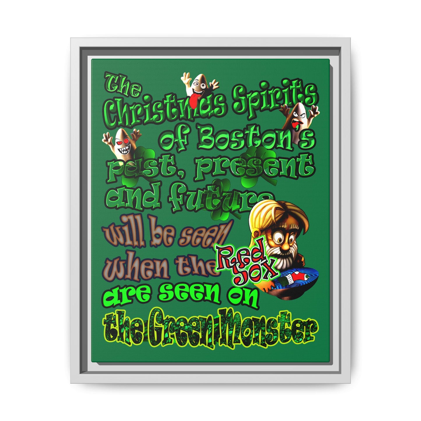 christmas spirits of boston - framed canvas art (dark green)