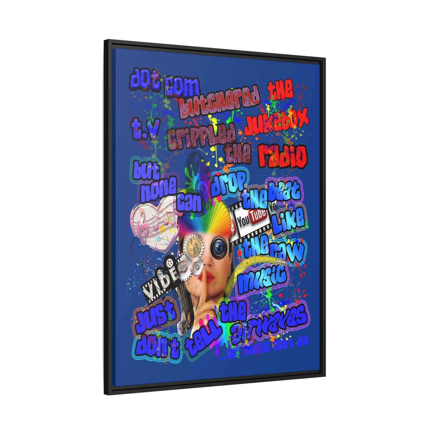 drop the beat - framed canvas art (dark blue)