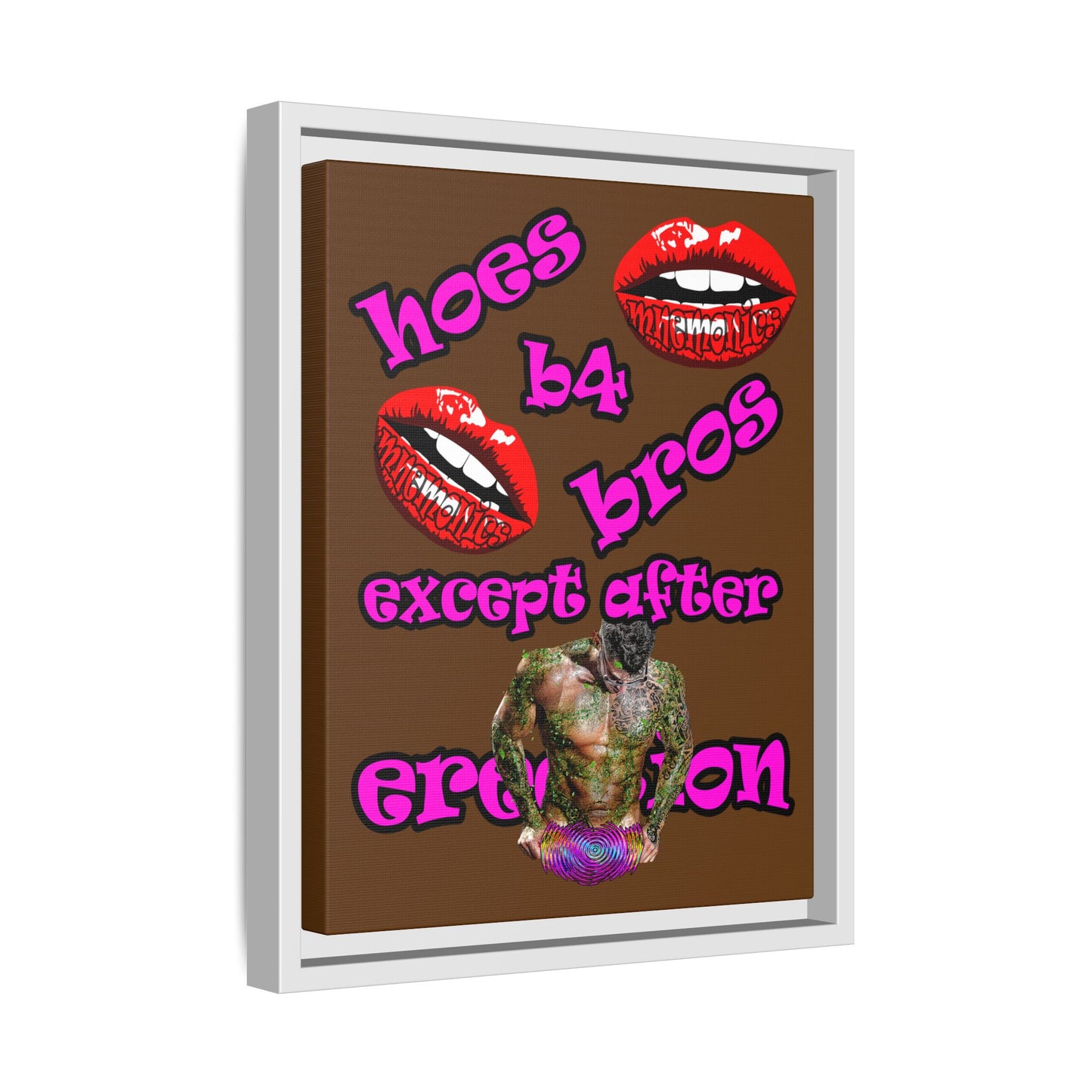 hoes b4 bros - framed canvas art (brown)