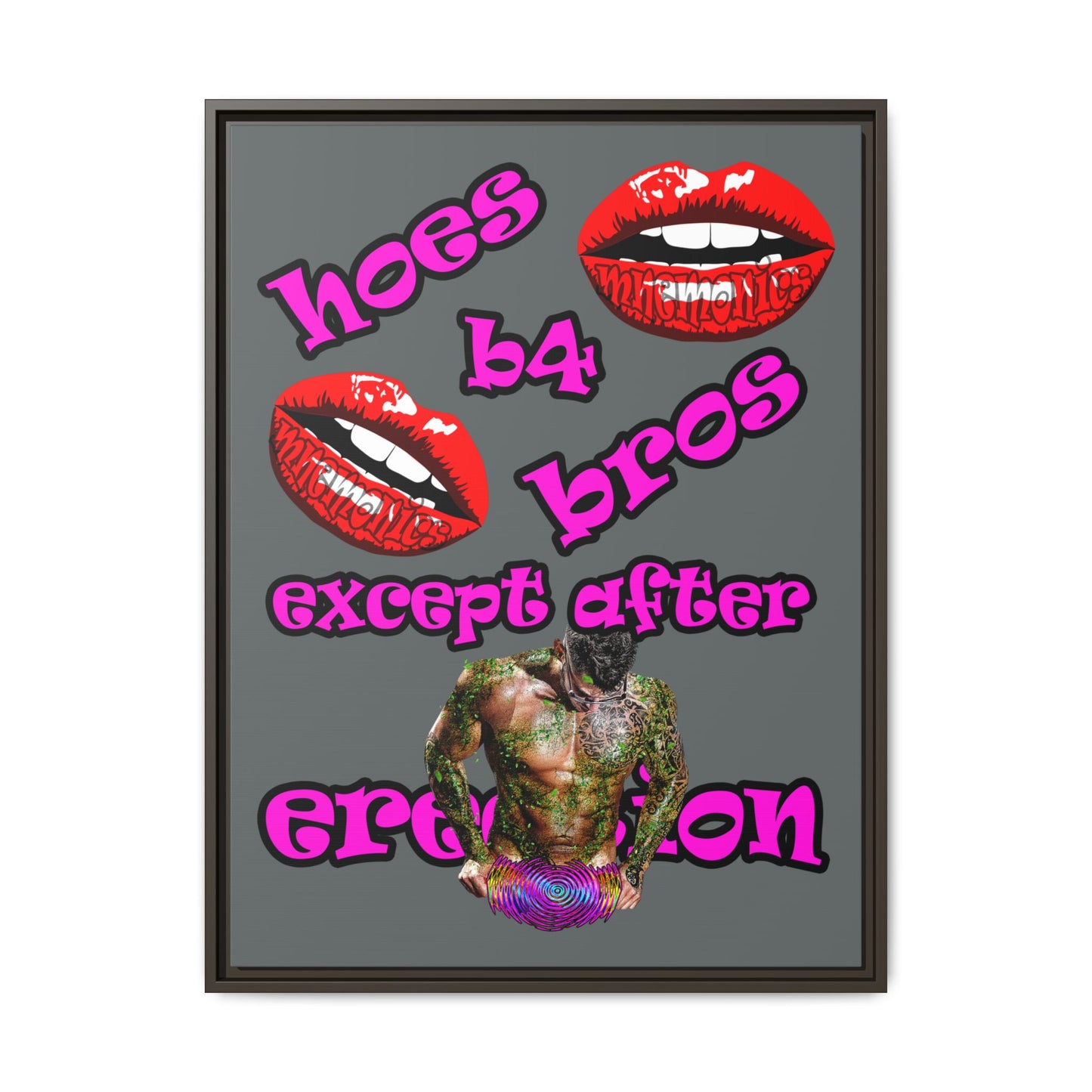 hoes b4 bros - framed canvas art (dark grey)