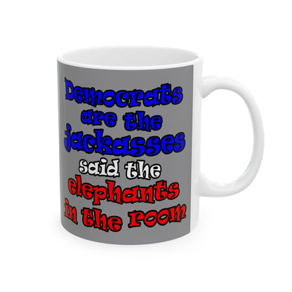 donkeys and elephants - White Mug (grey)