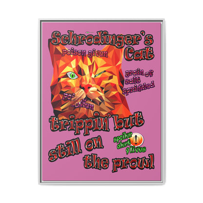 schrodinger's cat - framed canvas art (light pink)