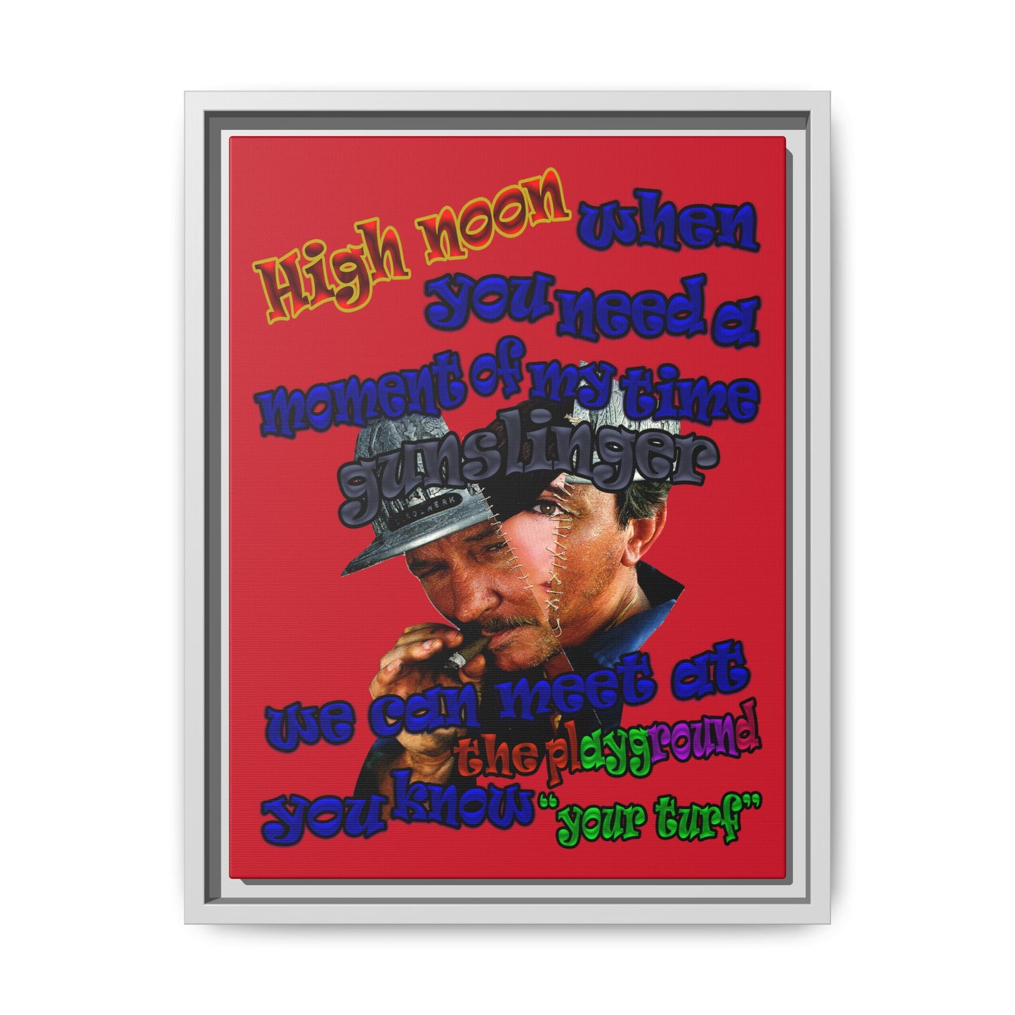 high noon - framed canvas art (dark red)