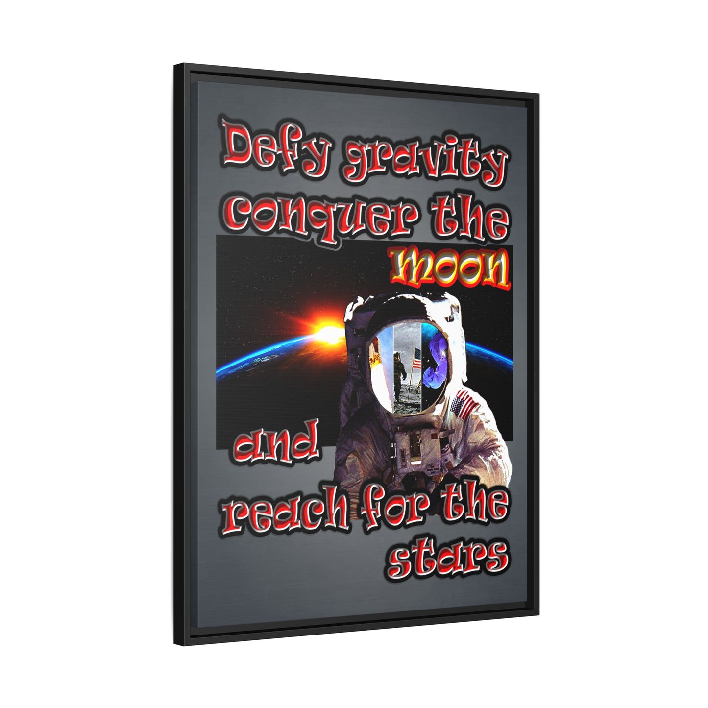 defy conquer reach - framed canvas art (grey-light grey)