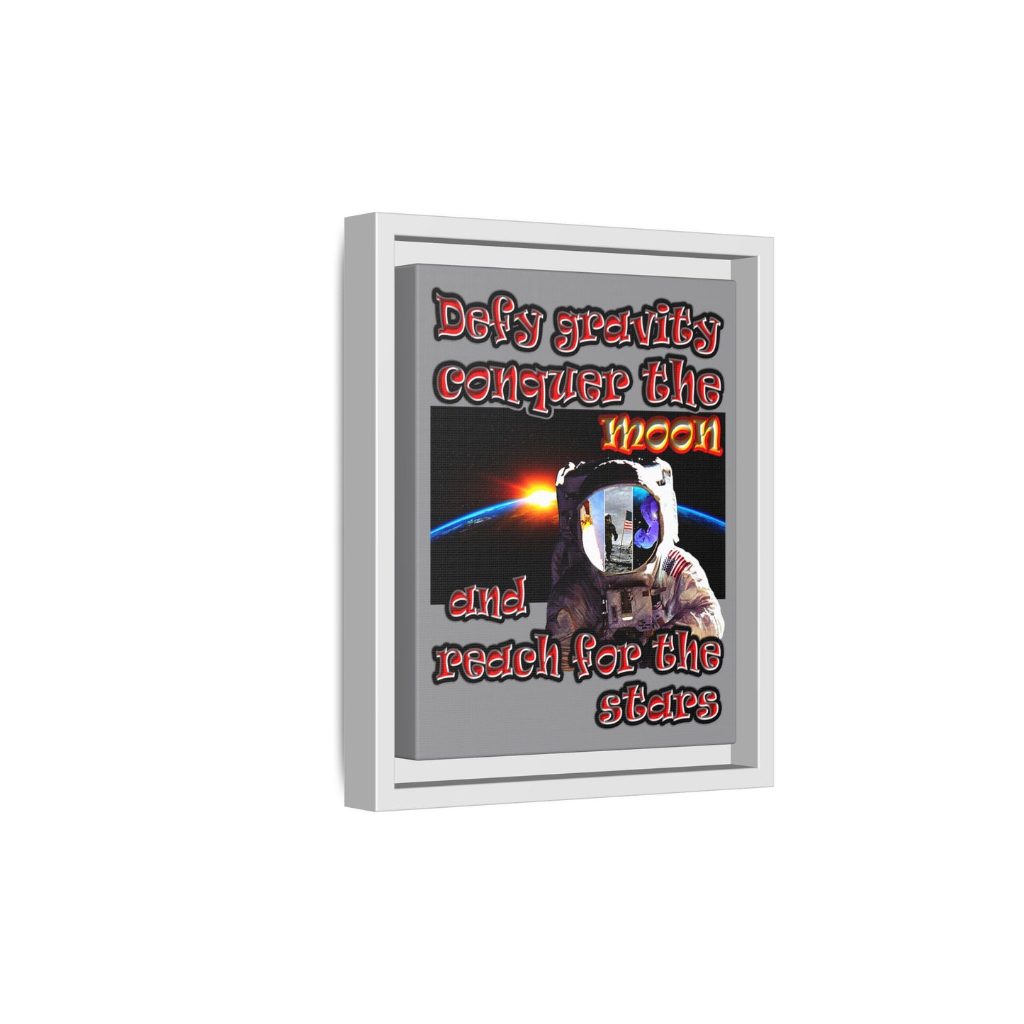defy conquer reach - framed canvas art (grey)