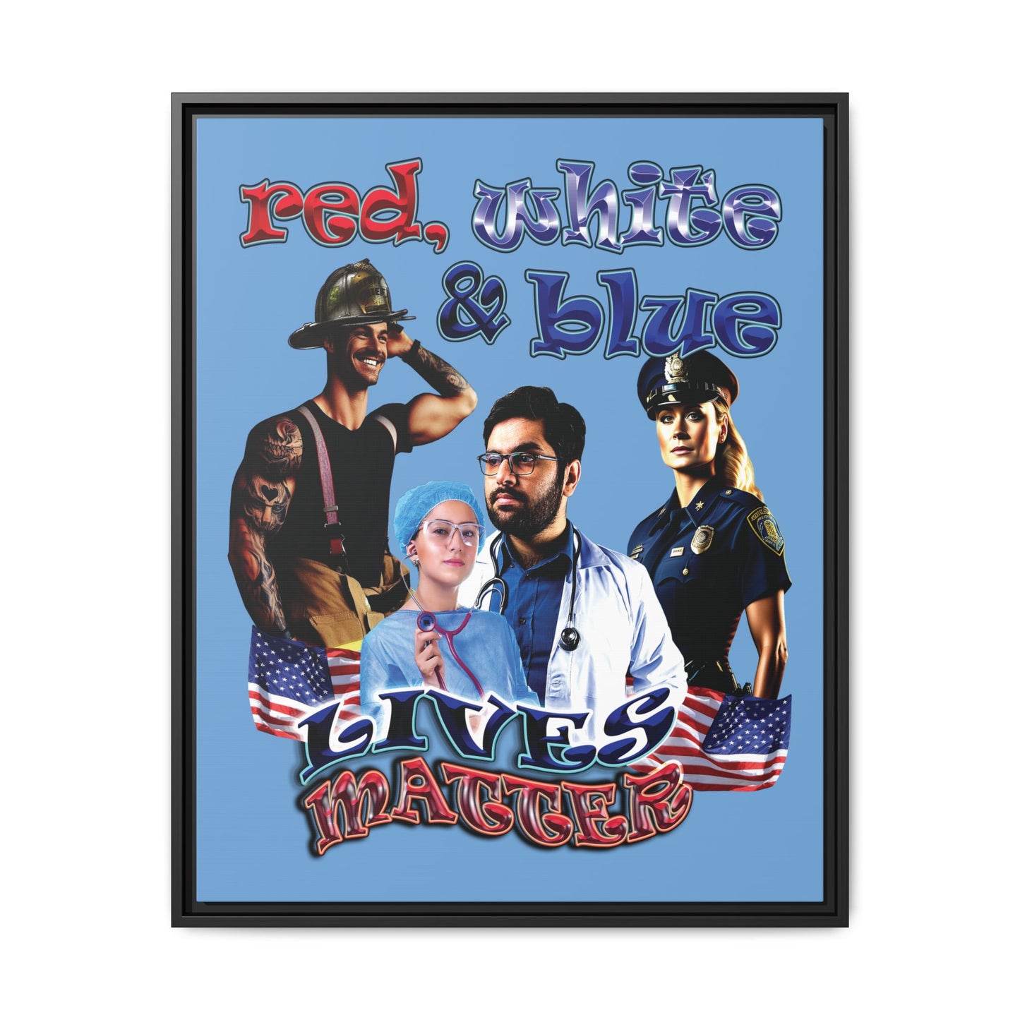 rw&b lives matter - framed canvas art (light blue)