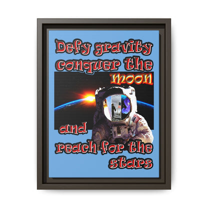 defy conquer reach - framed canvas art (light blue)