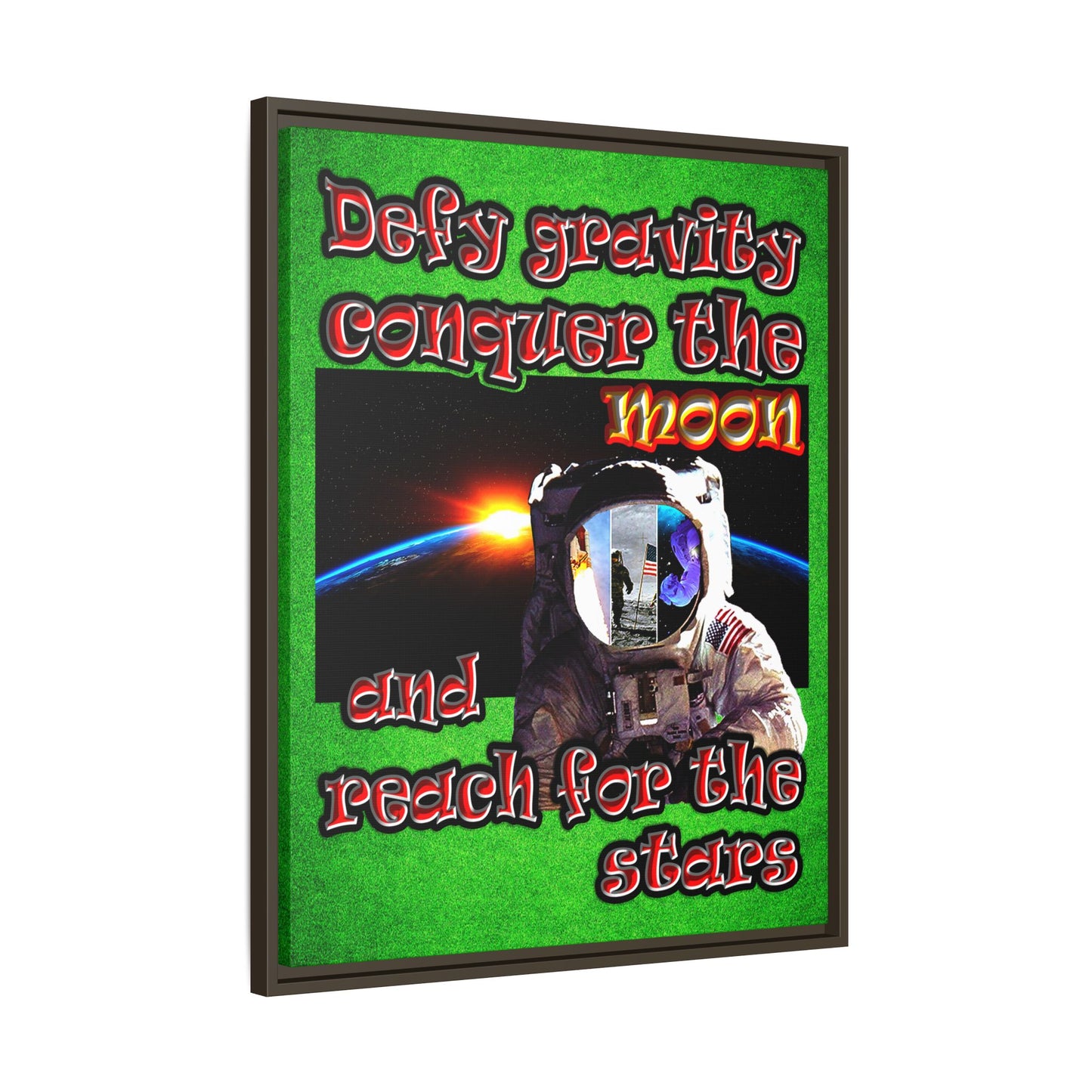 defy conquer reach - framed canvas art (green turf)