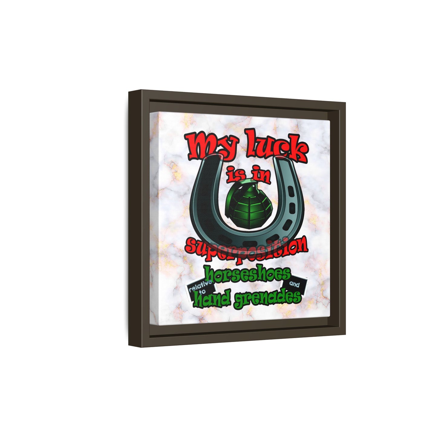 my luck - framed canvas art (white marble)
