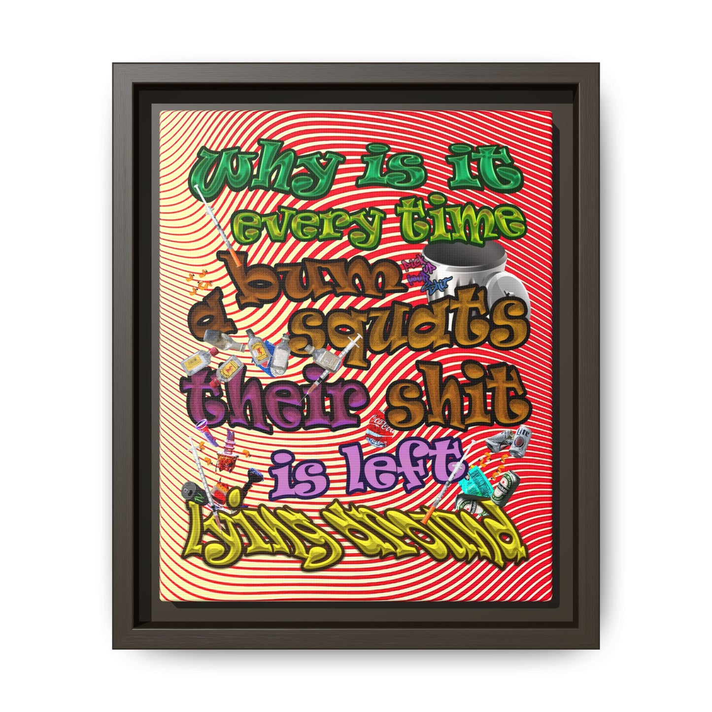 the bum's shit - framed canvas art (yellow-orange wave)