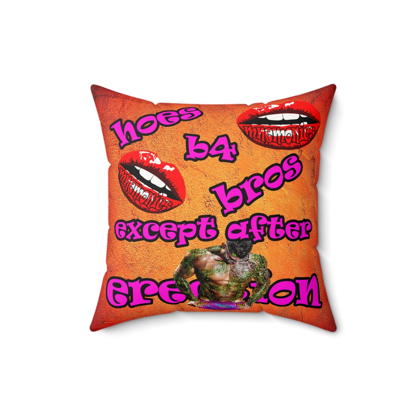 hoes b4 bros - Faux Suede Square Pillow - (burnt orange)