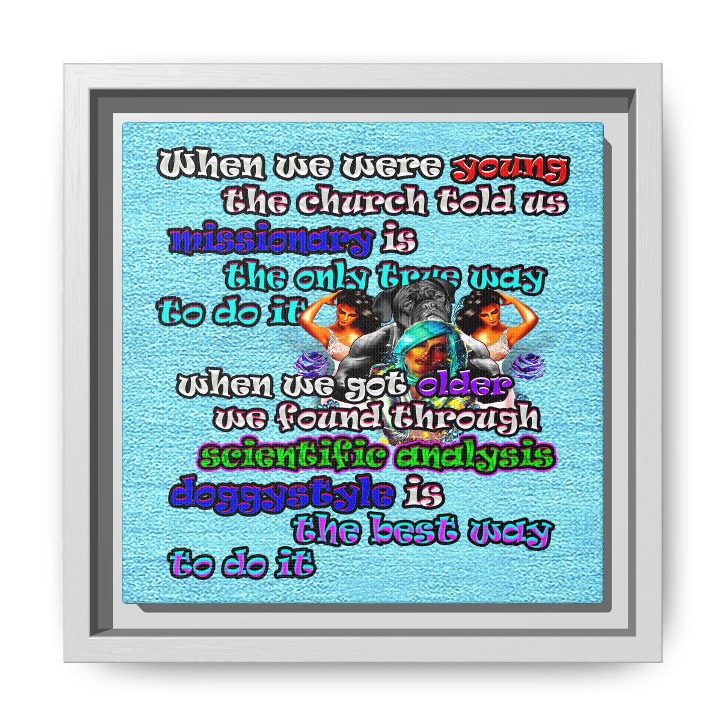 doggystyle - framed canvas art (faded blue)