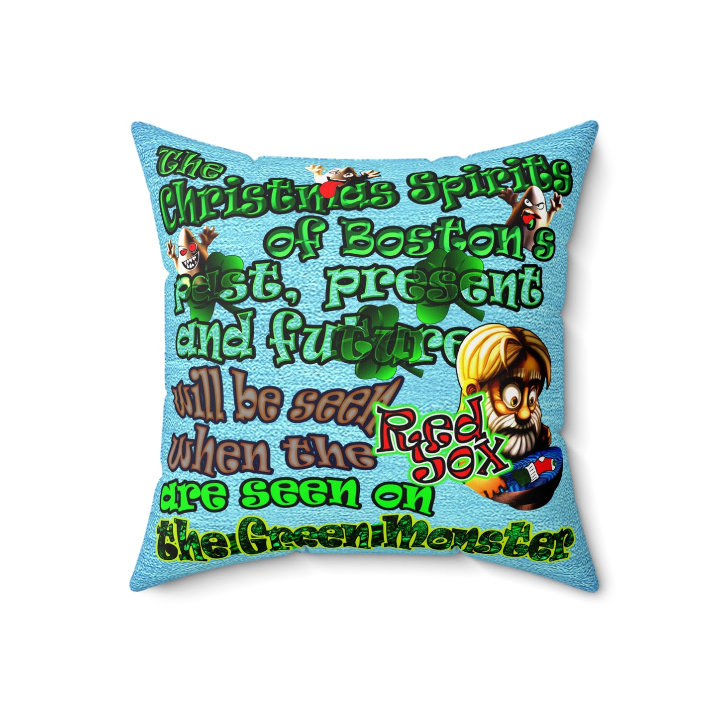 christmas spirits of boston - Spun Polyester Square Pillow - (faded blue)