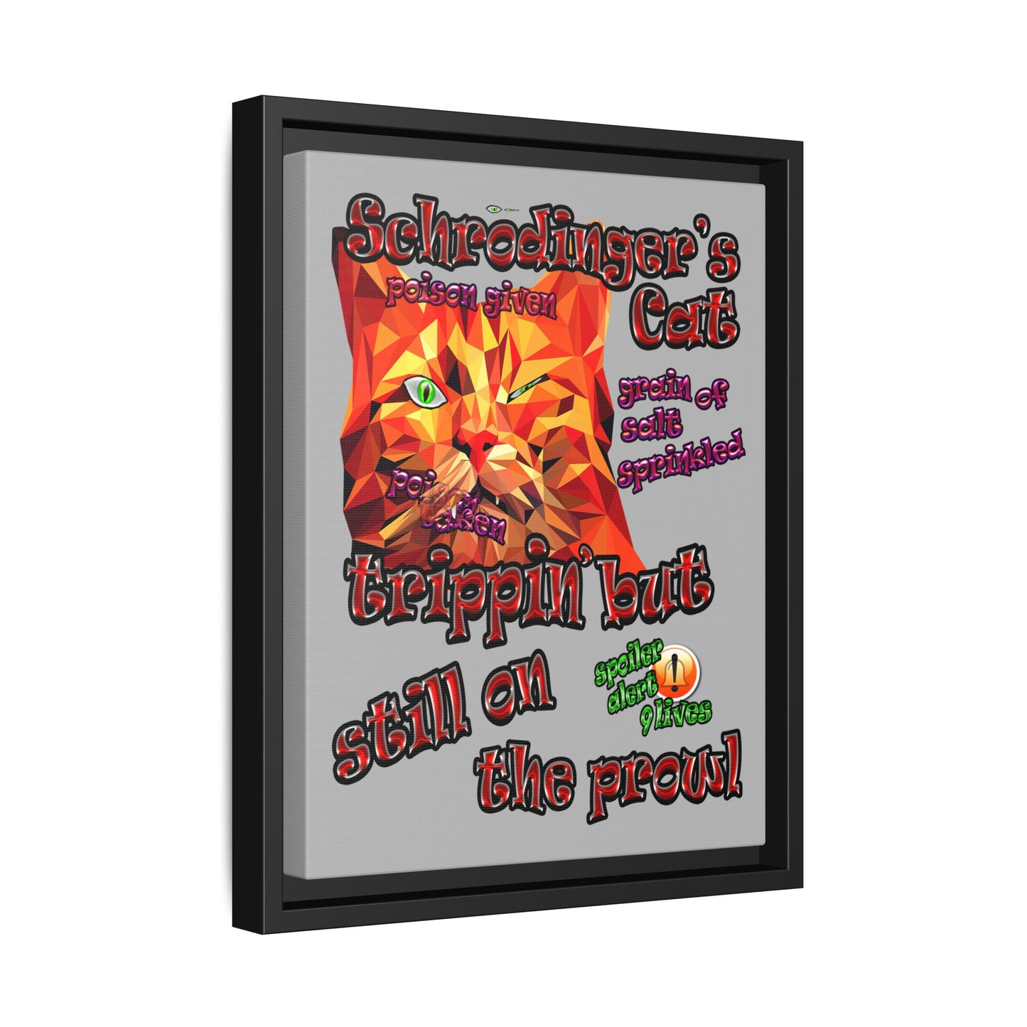 schrodinger's cat - framed canvas art (light grey)