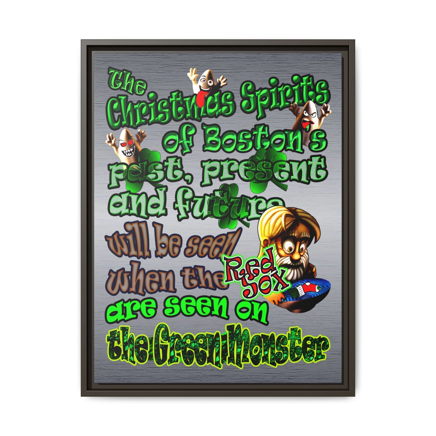 christmas spirits of boston - framed canvas art (brushed nickel)