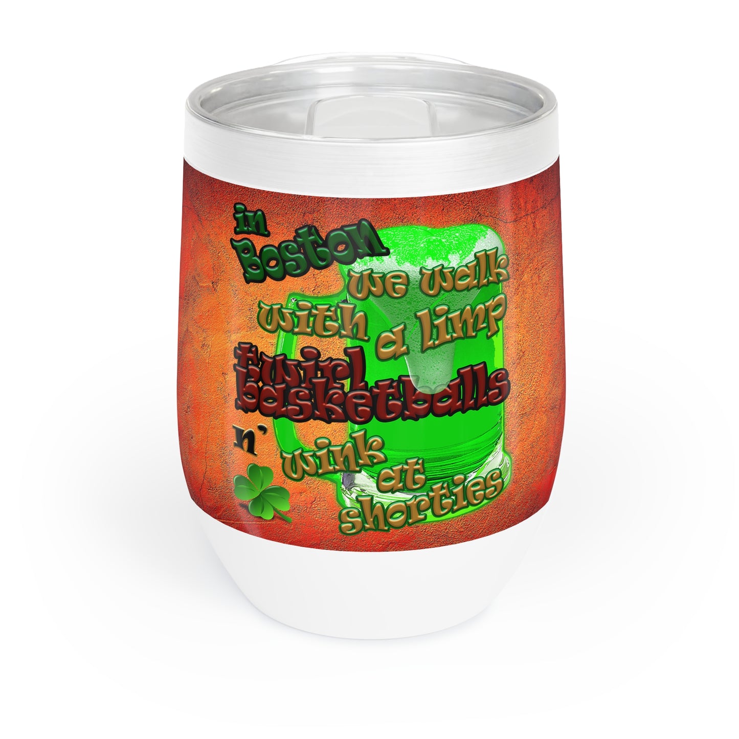 celtics logo - Chill Wine Tumbler (burnt orange)