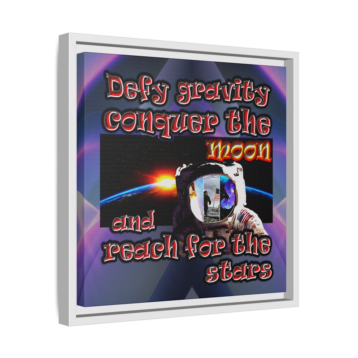 defy conquer reach - framed canvas art (grey-pink wave)