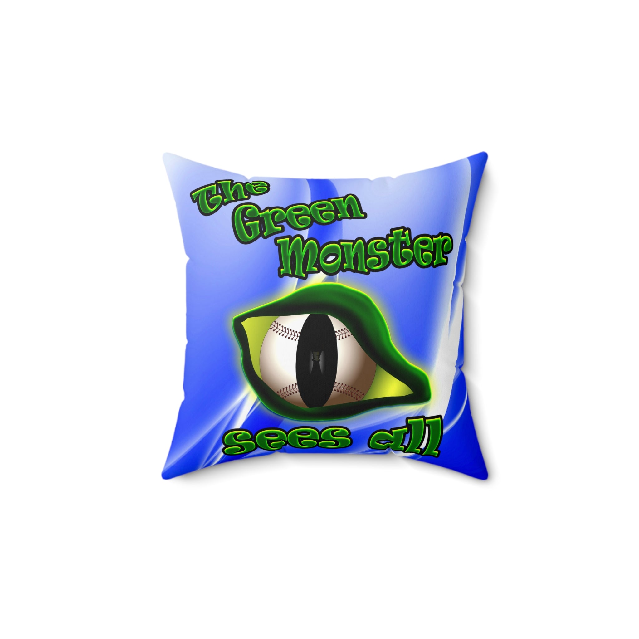 green monster - Spun Polyester Square Pillow - (blue-white wave)